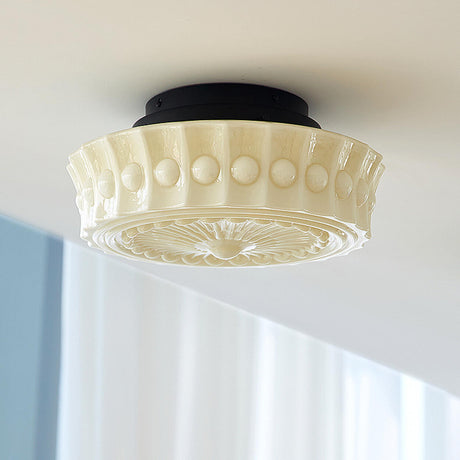 Elegant Beige Texture Drum Semi-Flush Mount Light Image - 1