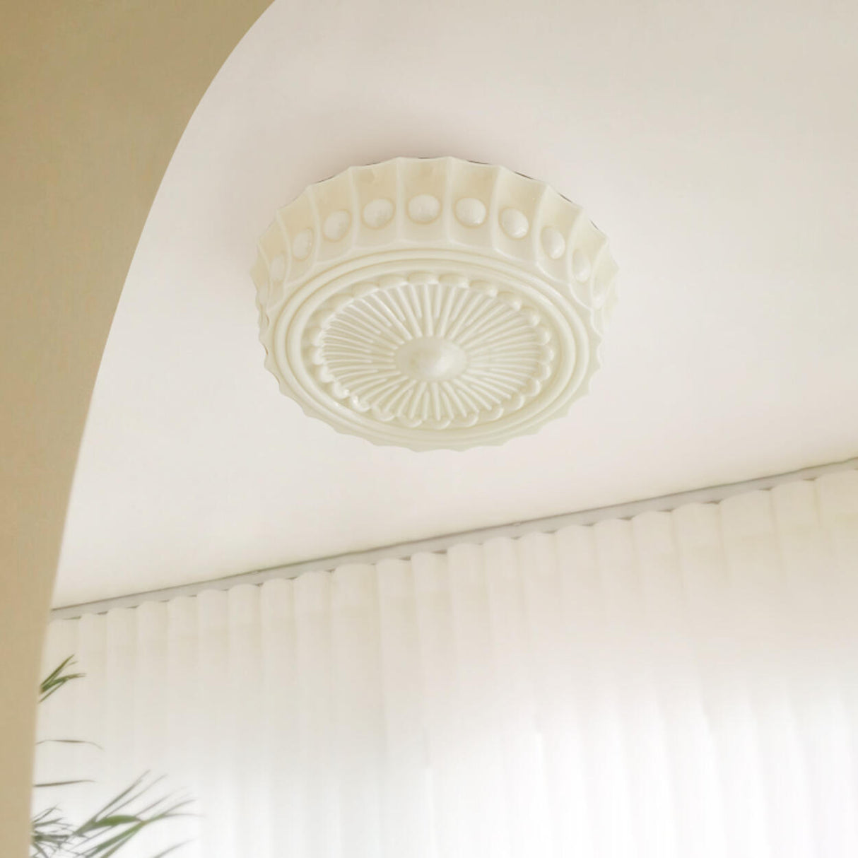 Elegant Beige Texture Drum Semi-Flush Mount Light Image - 4