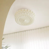Elegant Beige Texture Drum Semi-Flush Mount Light Image - 4