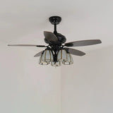 Elegant Black 5 Blade Glass Shade Ceiling Fan Light Image - 2