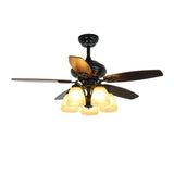 Elegant Black 5 Blade Glass Shade Ceiling Fan Light Image - 4
