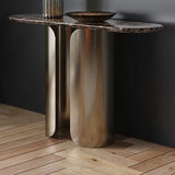 Elegant Black Marble Oval Golden Pedestal Console Table Image - 3