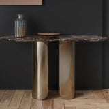Elegant Black Marble Oval Golden Pedestal Console Table Image - 4
