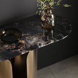 Elegant Black Marble Oval Golden Pedestal Console Table Image - 5