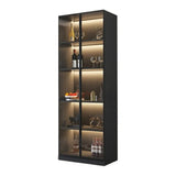 Elegant Black Wood Glass Door LED Storage Wine Cabinet Image - 15
