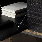 Elegant Black Wood Rectangle Carving Long TV Stand Image - 10