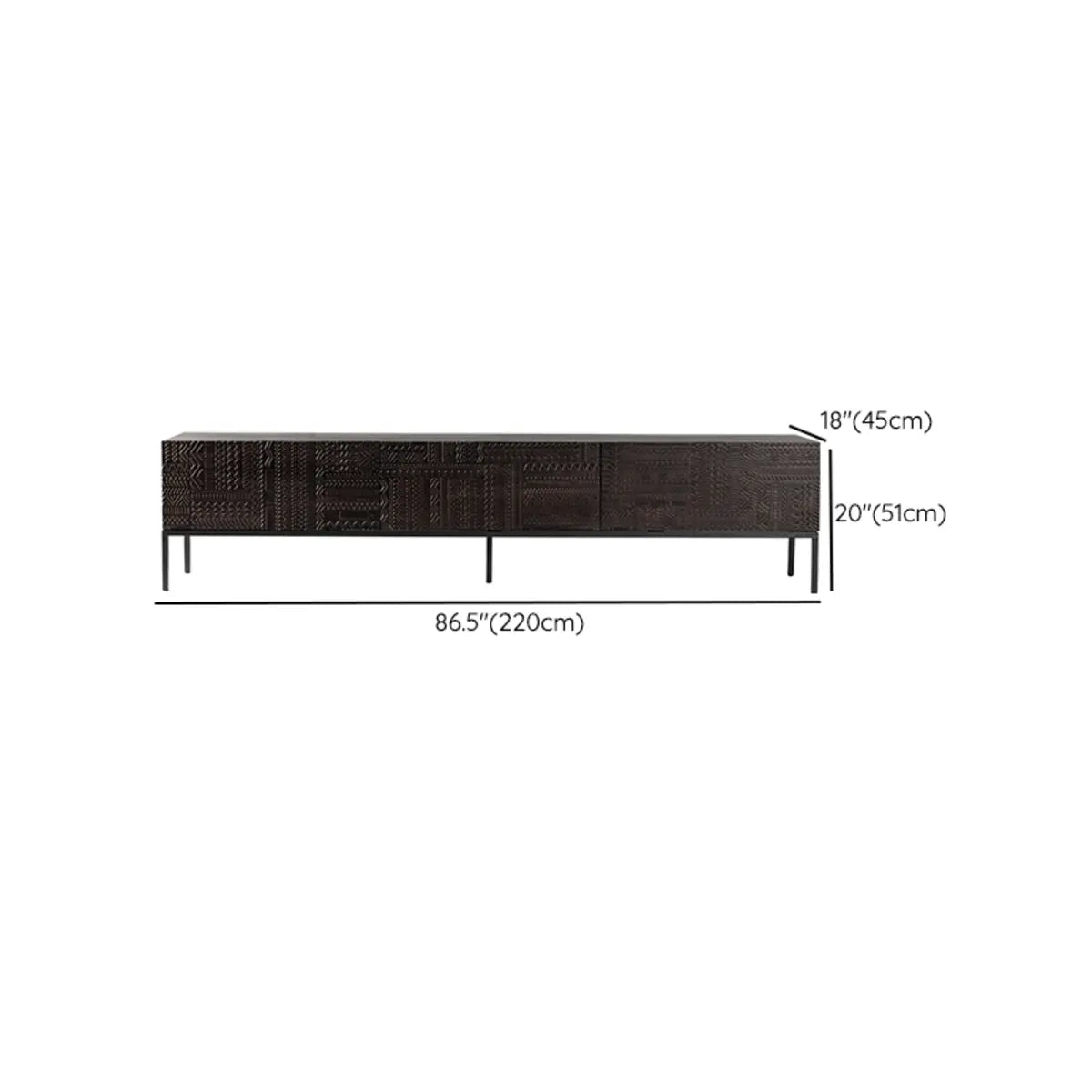 Elegant Black Wood Rectangle Carving Long TV Stand 