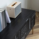 Elegant Black Wood Rectangle Carving Long TV Stand Image - 7
