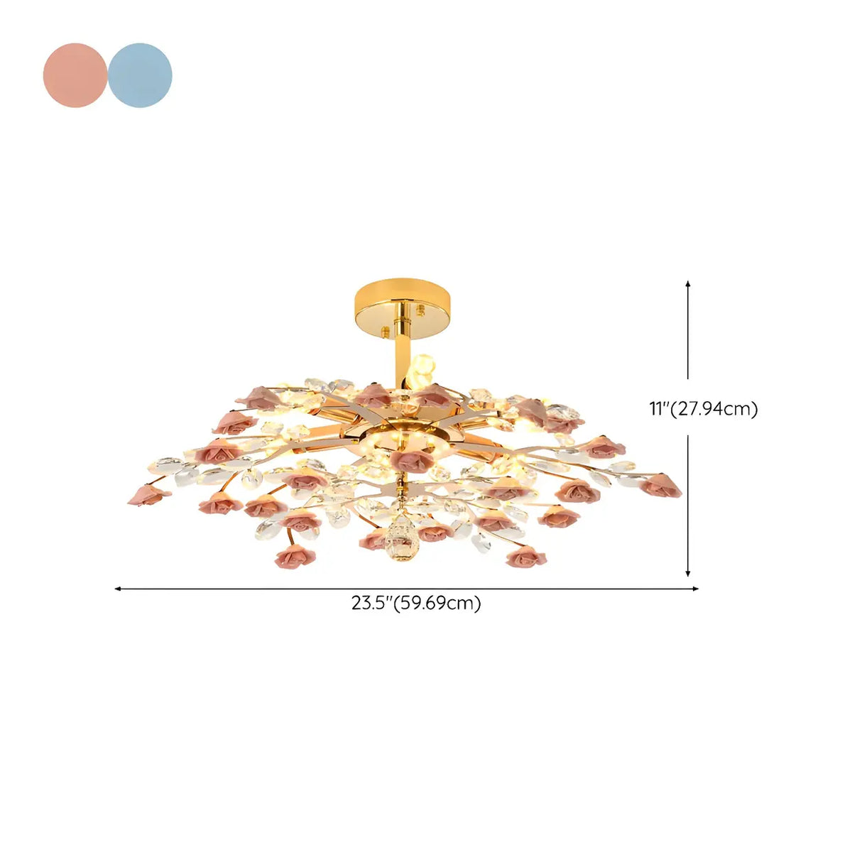 Elegant Blue Flower Crystal Semi-Flush Mount Light 