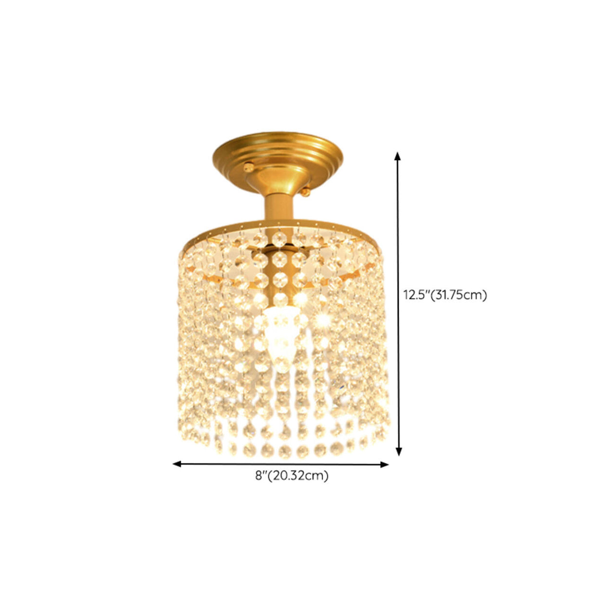 Elegant Brass Crystal Semi-Flush Mount Ceiling Light 