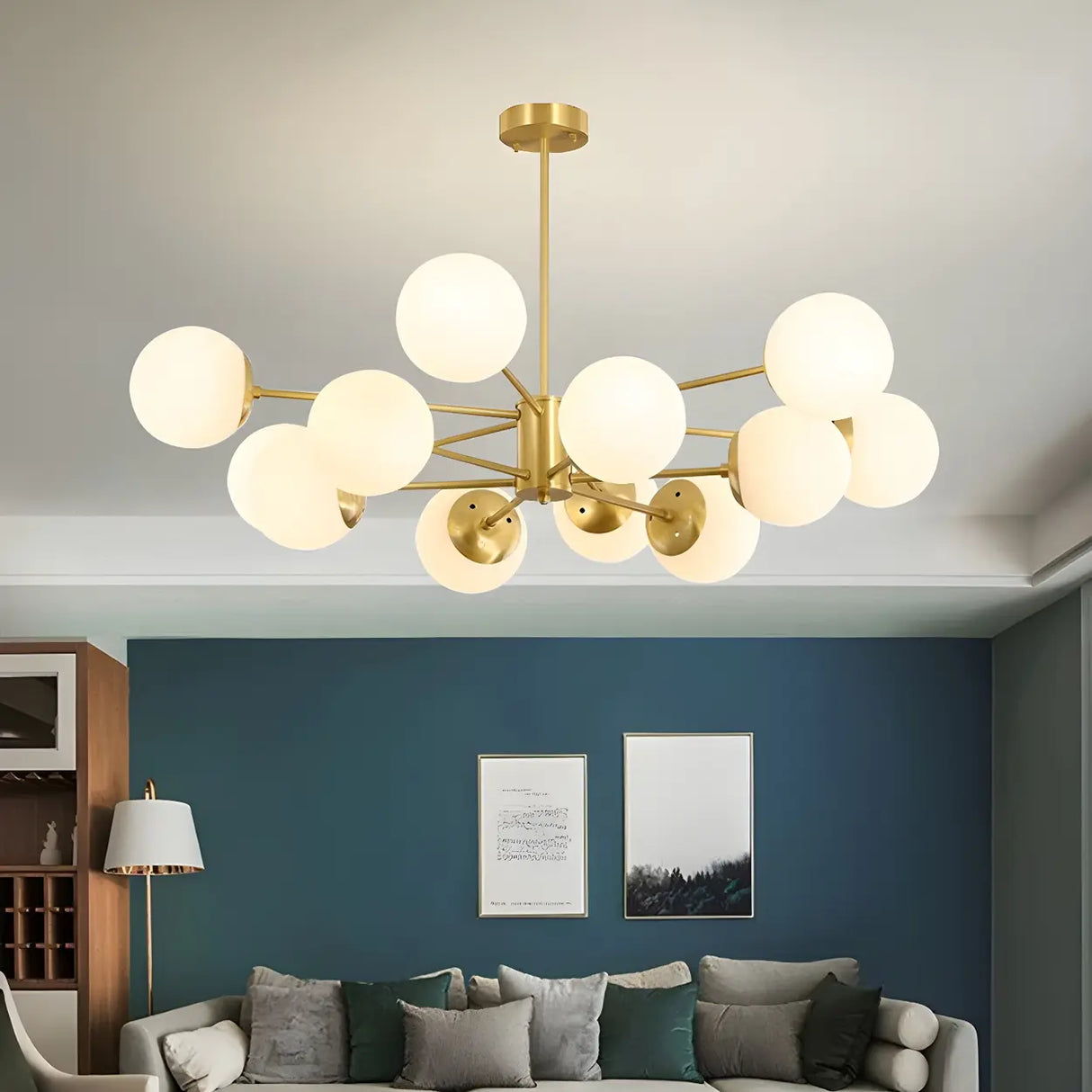 Elegant Brass Globe Large Sputnik Chandelier Living Room Image - 3