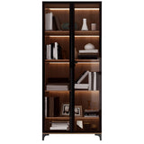 Elegant Brown Tall Glass Wood Bookcase with Cabinets Image - 3