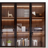 Elegant Brown Tall Glass Wood Bookcase with Cabinets Image - 9