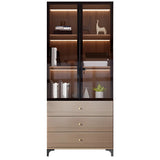 Elegant Brown Tall Glass Wood Bookcase with Cabinets Image - 7