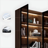 Elegant Brown Tall Glass Wood Bookcase with Cabinets Image - 11