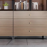 Elegant Brown Tall Glass Wood Bookcase with Cabinets Image - 8