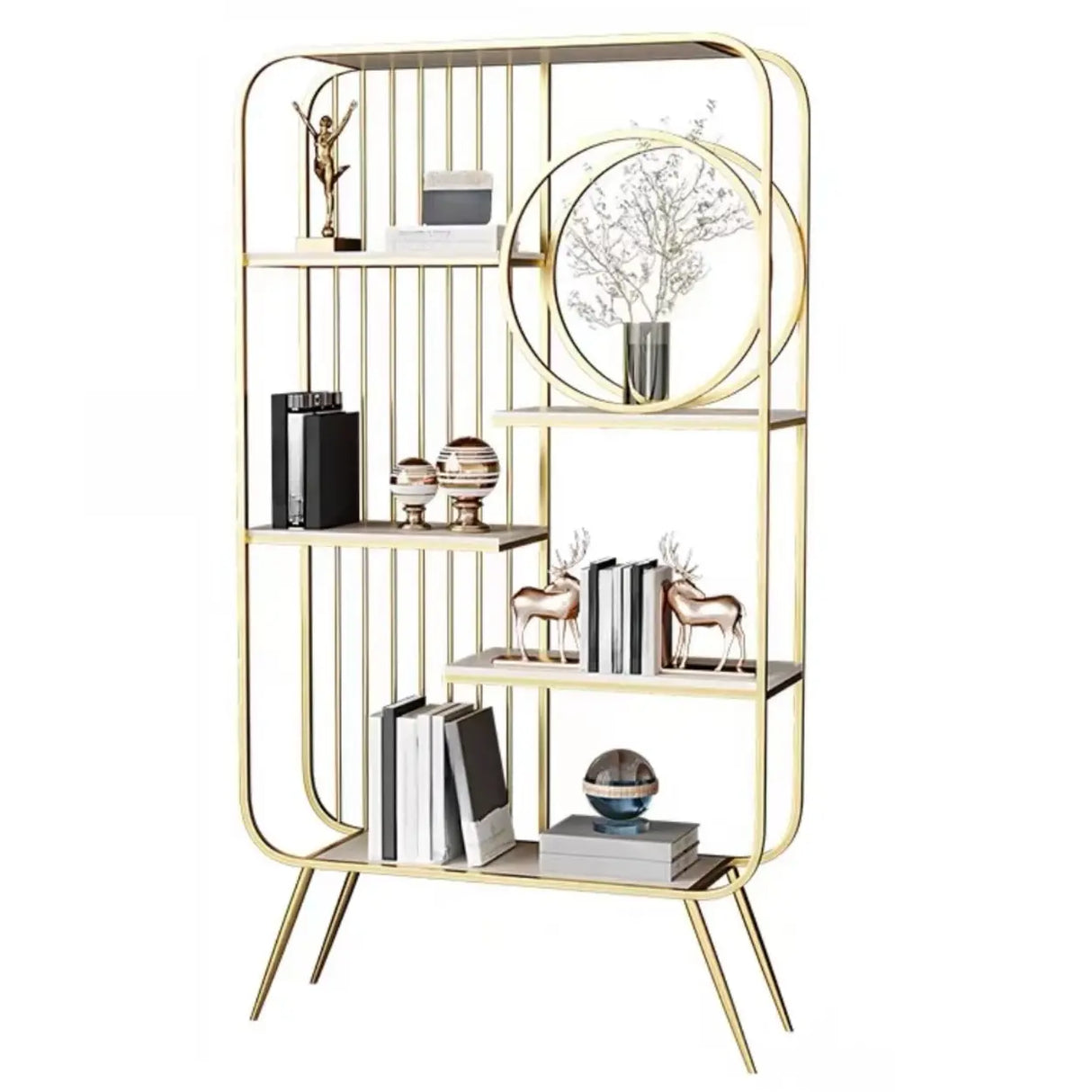 Elegant Chic Rectangle Metal Frame Open-Back Bookshelf Image - 3