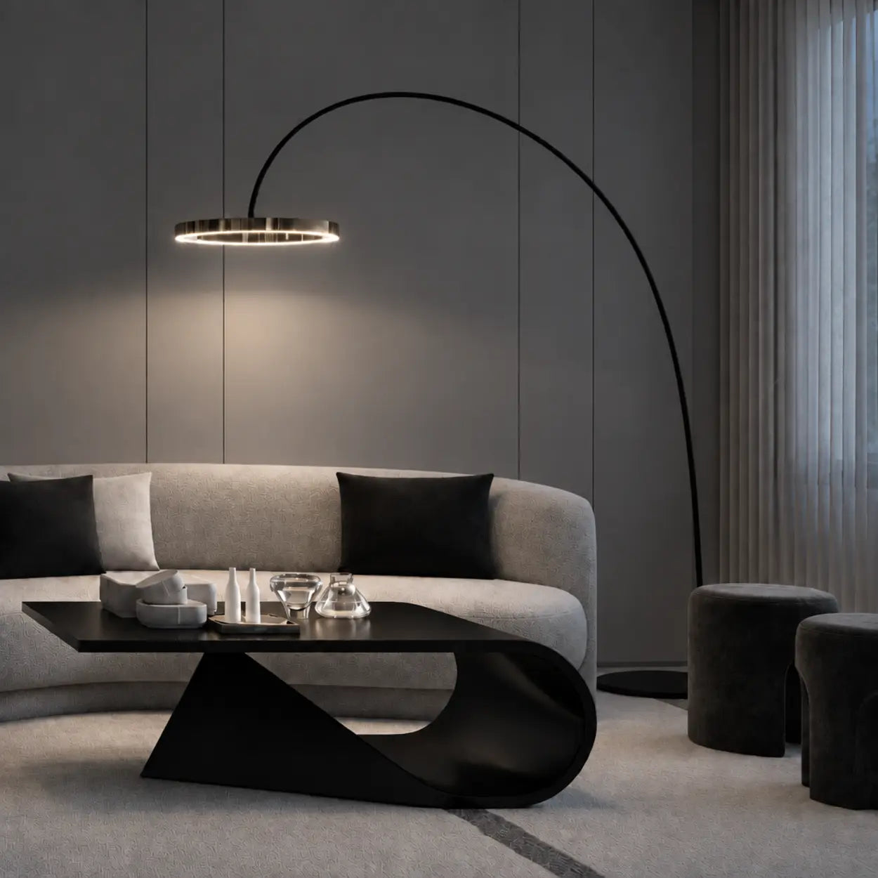 Elegant Circular LED Ring and Arched Floor Lamp