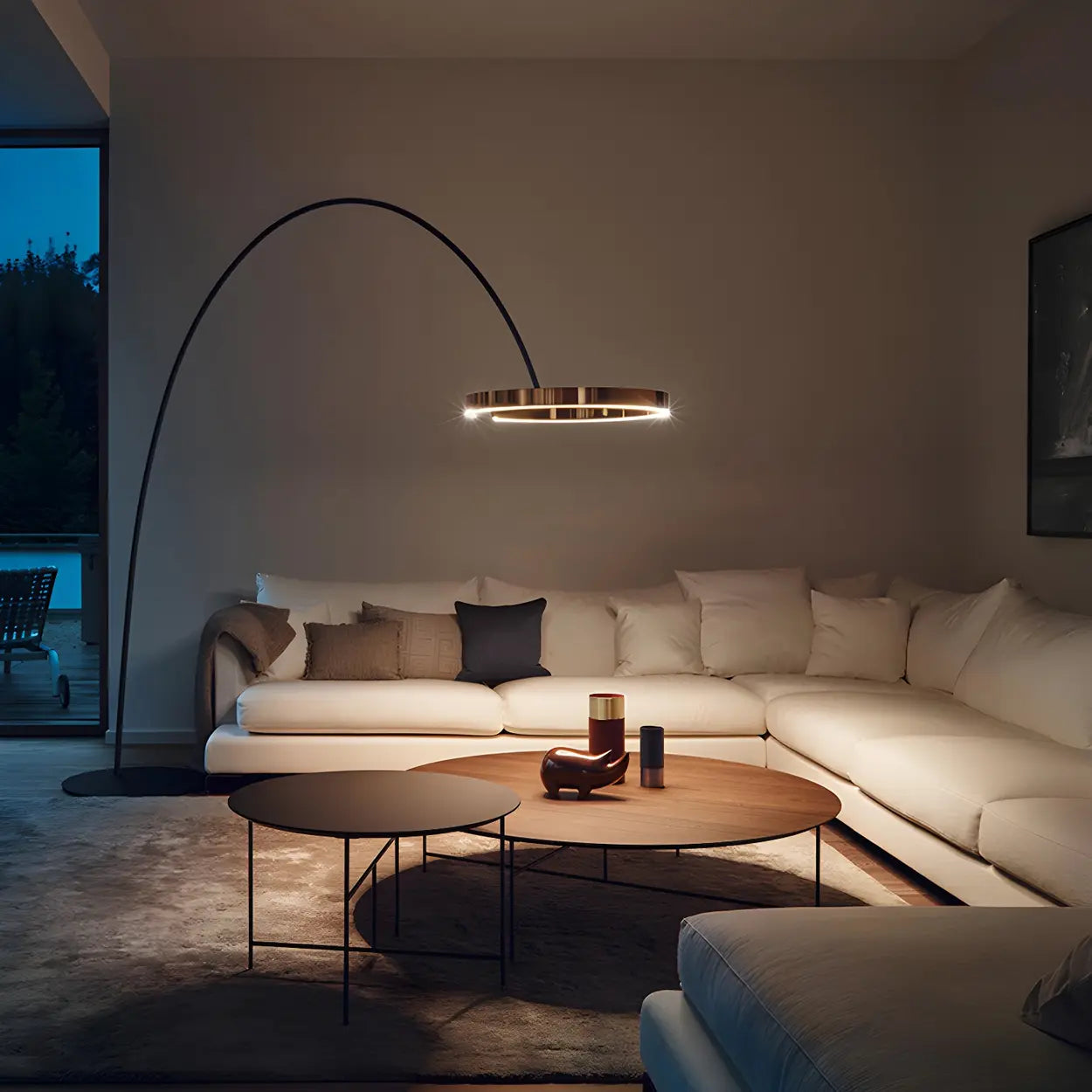 Elegant Circular LED Ring and Arched Floor Lamp