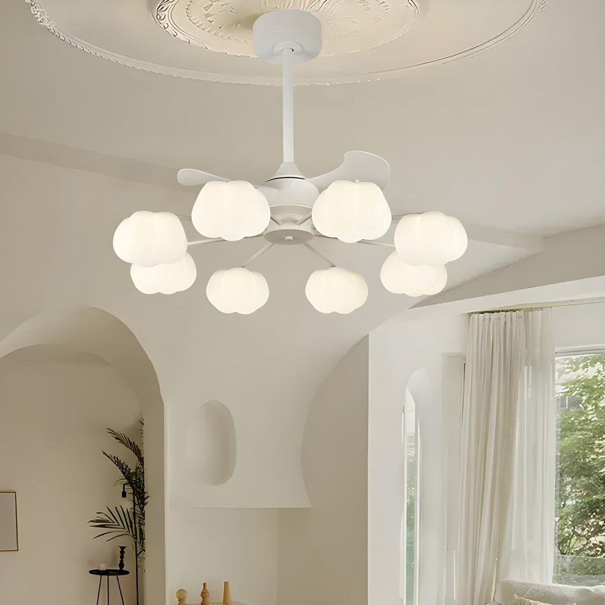 Elegant Cloud Shade Remote Chandelier Fan with Lights Image - 18