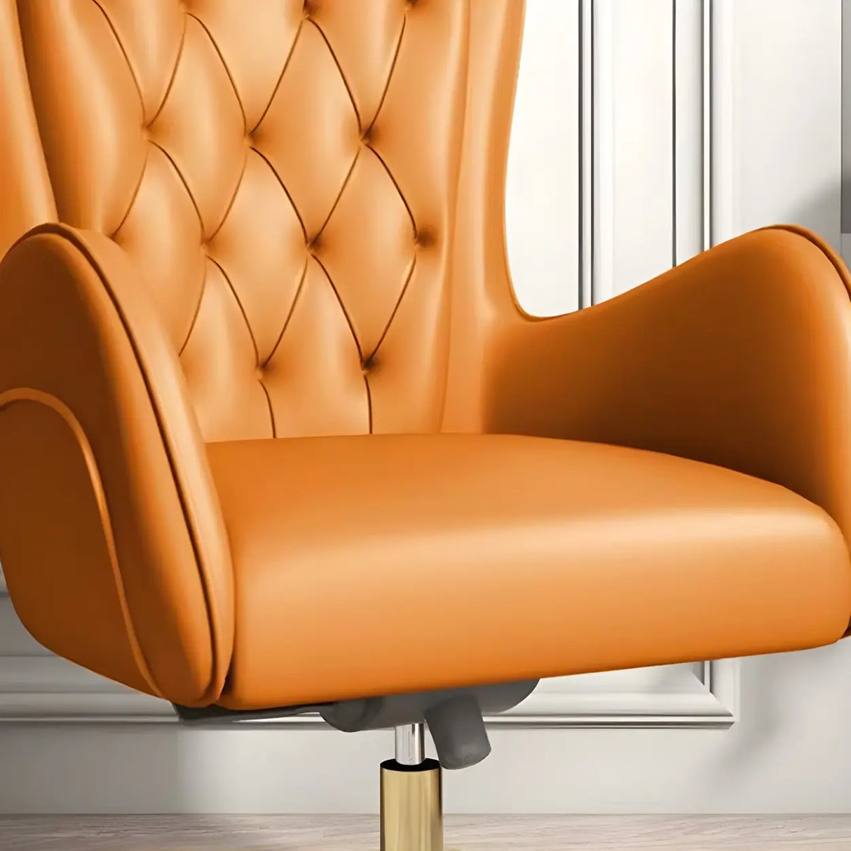 Elegant Cream Gold Adjustable Ergonomic Leather Office Chair Image - 11