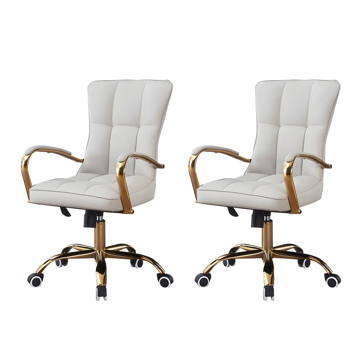 Elegant Cream Gold Adjustable Ergonomic Leather Office Chair Image - 12