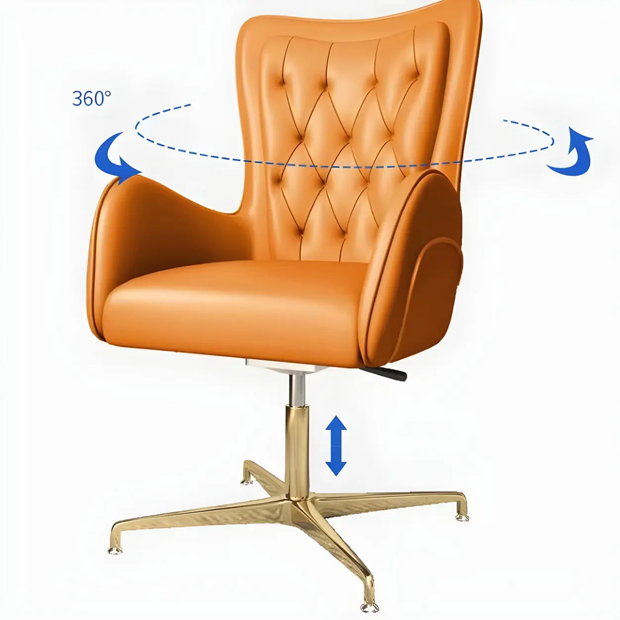 Elegant Cream Gold Adjustable Ergonomic Leather Office Chair Image - 13