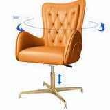 Elegant Cream Gold Adjustable Ergonomic Leather Office Chair Image - 13
