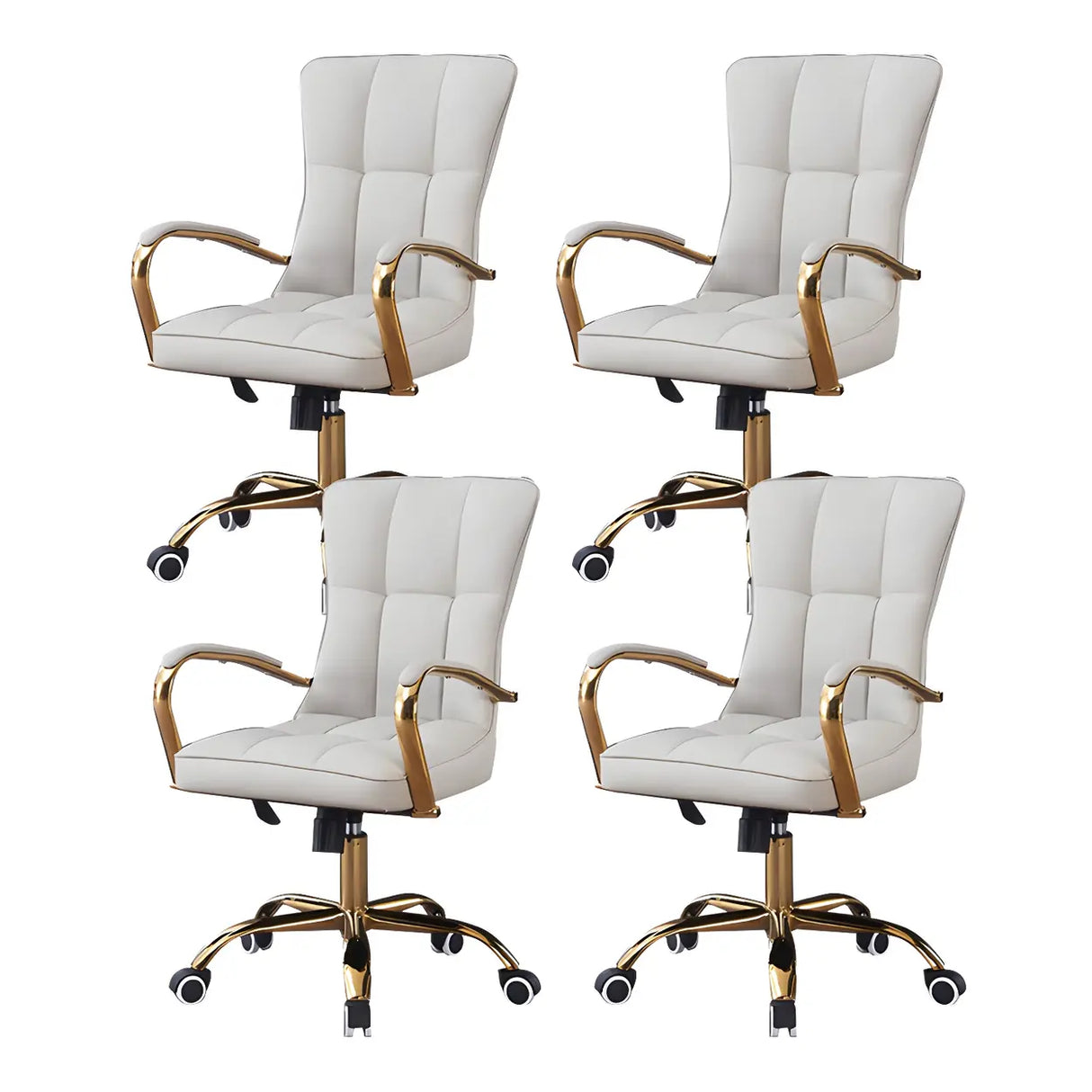 Elegant Cream Gold Adjustable Ergonomic Leather Office Chair Image - 14