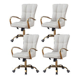 Elegant Cream Gold Adjustable Ergonomic Leather Office Chair Image - 14