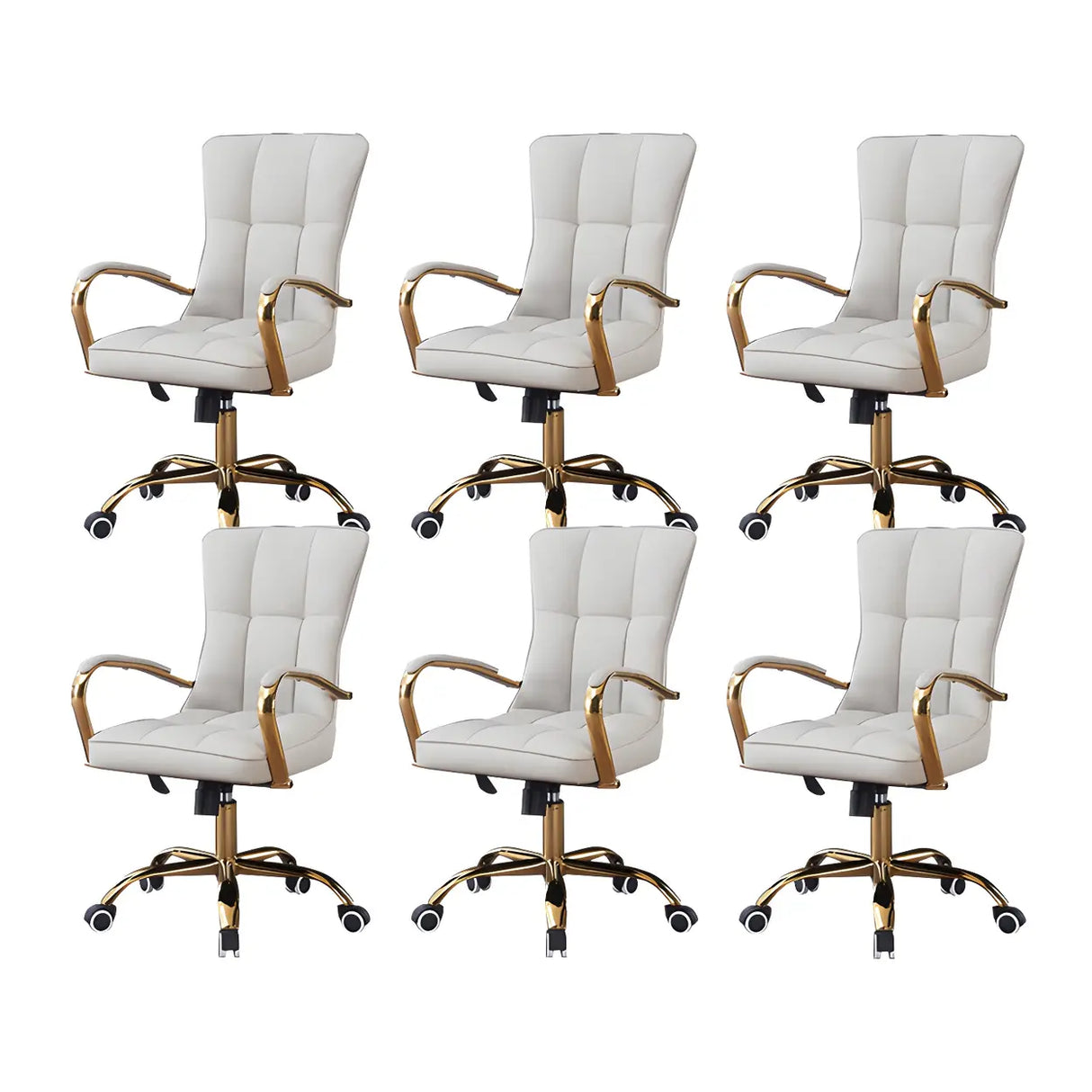 Elegant Cream Gold Adjustable Ergonomic Leather Office Chair Image - 15