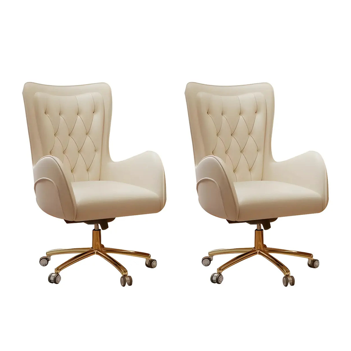 Elegant Cream Gold Adjustable Ergonomic Leather Office Chair Image - 26