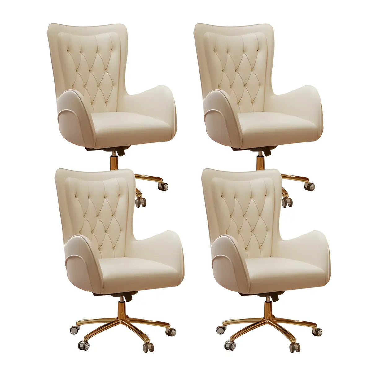 Elegant Cream Gold Adjustable Ergonomic Leather Office Chair Image - 27