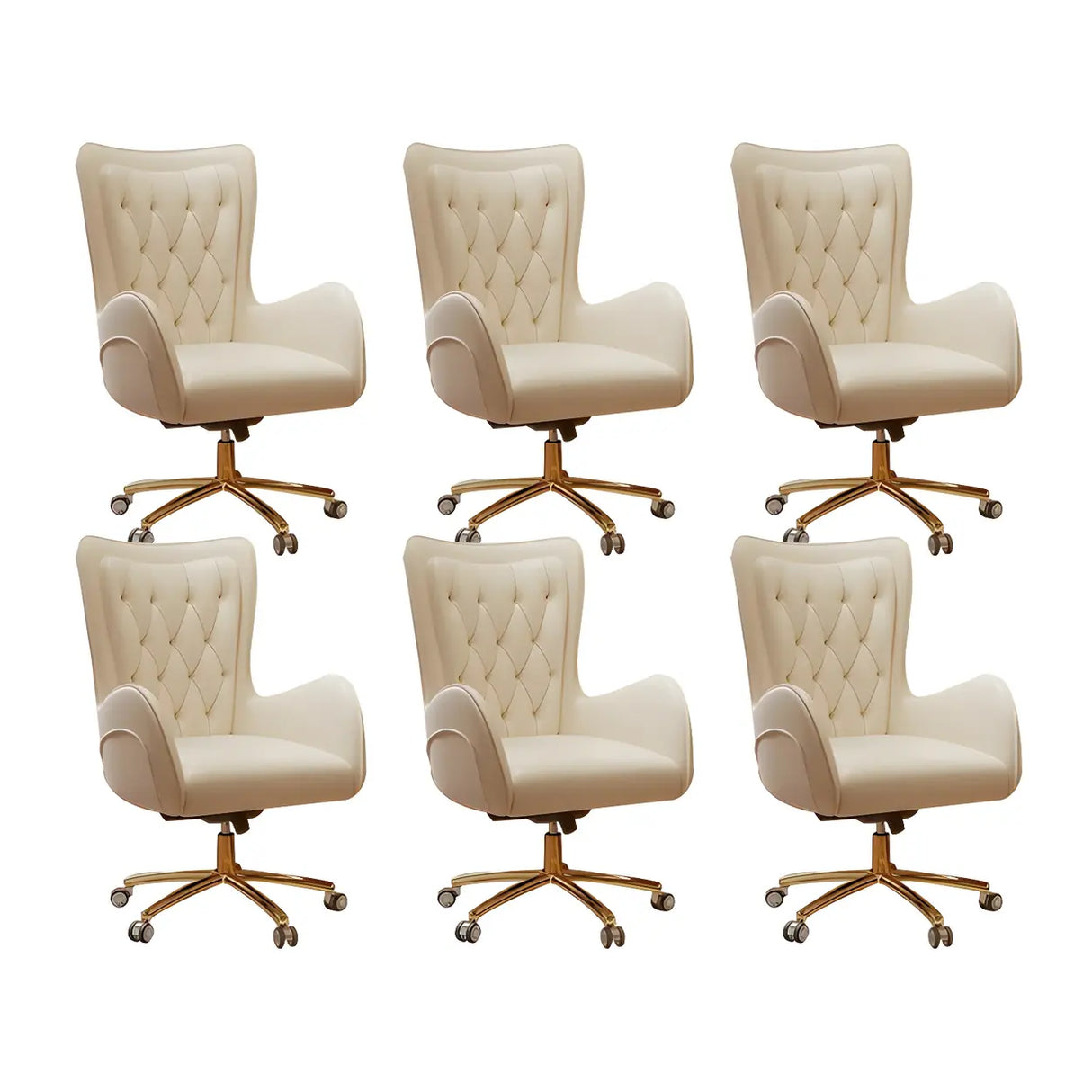 Elegant Cream Gold Adjustable Ergonomic Leather Office Chair Image - 28