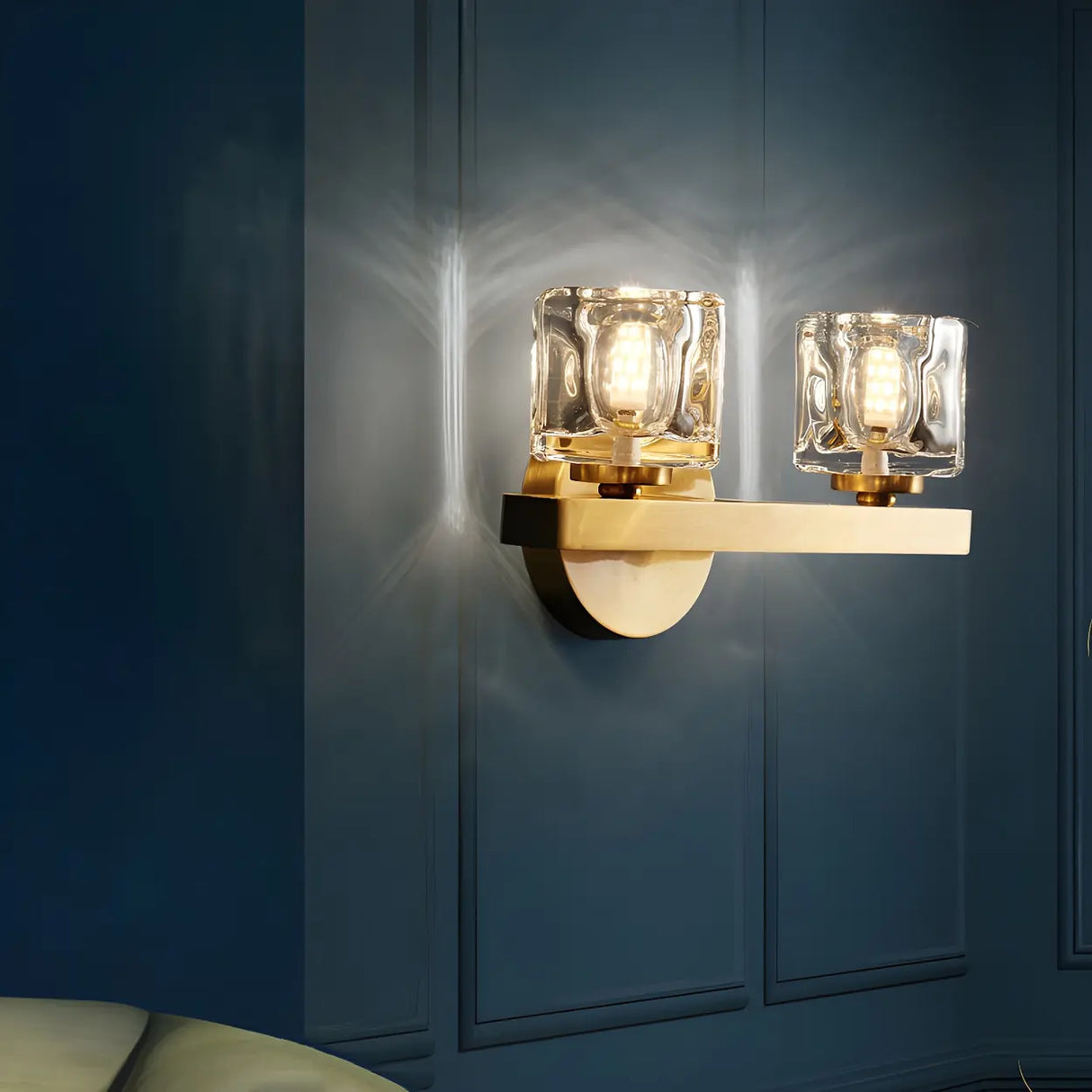 Elegant Crystal Glass Gold LED Vanity Light Fixture Image - 1