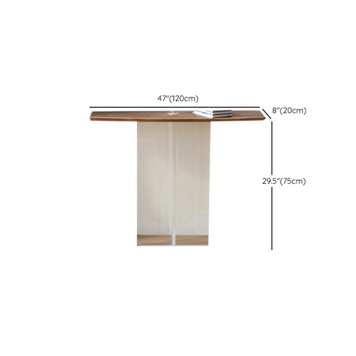 Elegant Curved Walnut Wood Clear Base Console Table 