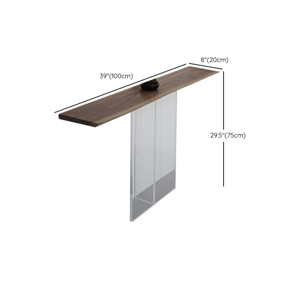 Elegant Curved Walnut Wood Clear Base Console Table Image - 12