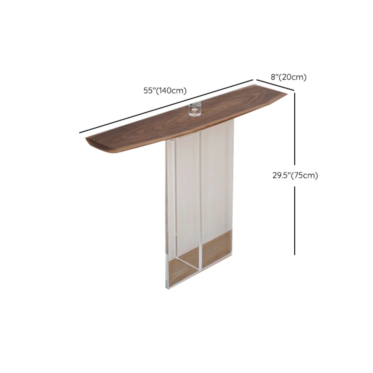 Elegant Curved Walnut Wood Clear Base Console Table Image - 13