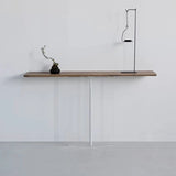 Elegant Curved Walnut Wood Clear Base Console Table Image - 2