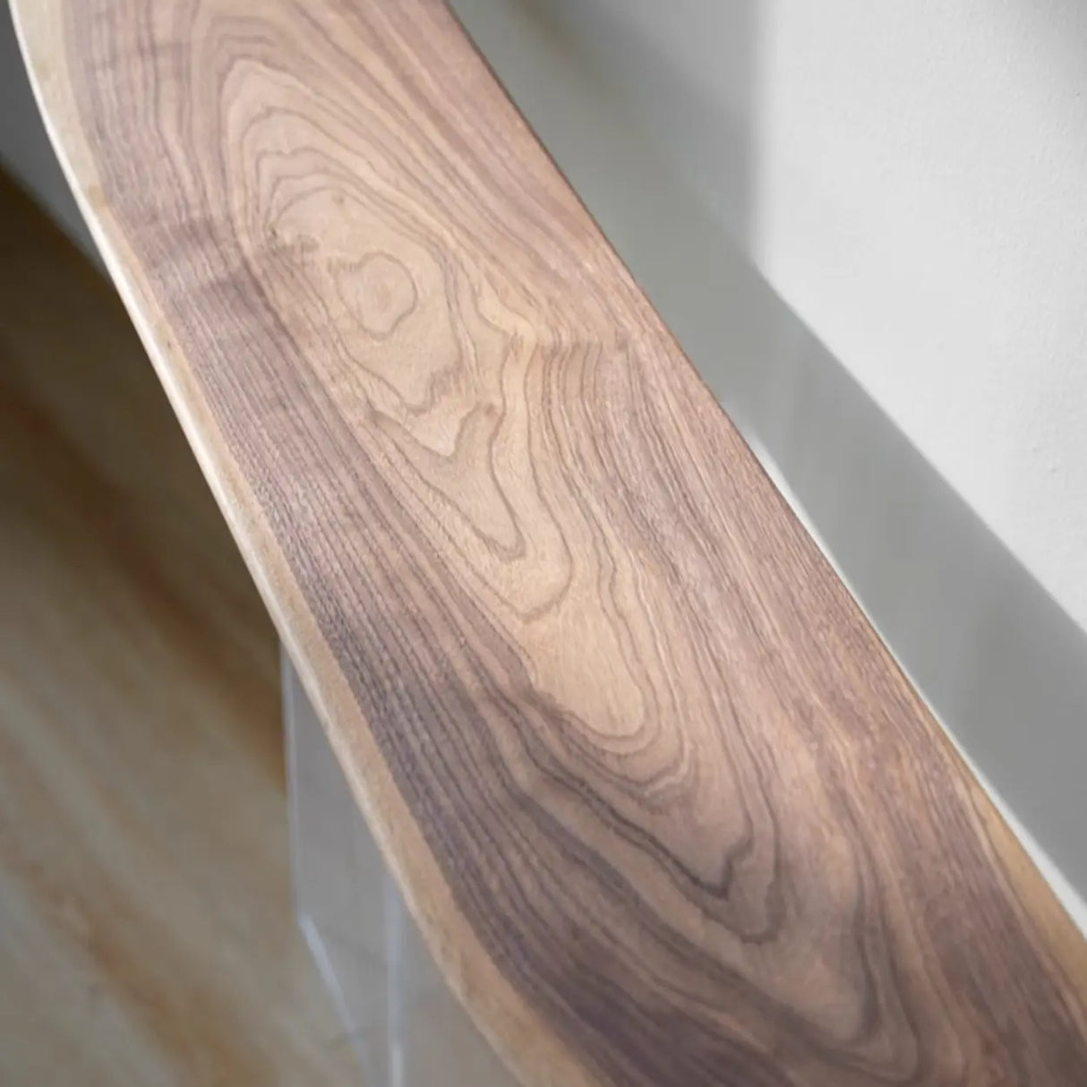 Elegant Curved Walnut Wood Clear Base Console Table Image - 8