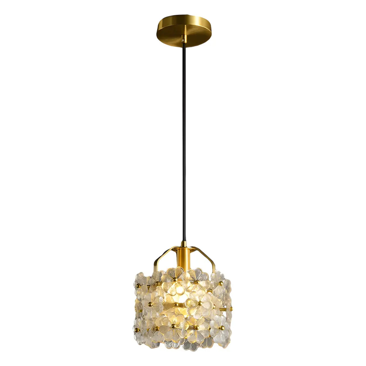 Elegant Cylinder Flower Clear Glass Pendant Light Image - 5