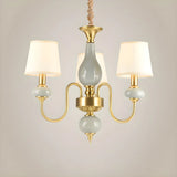 Elegant Dining Room Brass Ceramic Round Drum Chandelier Image - 2