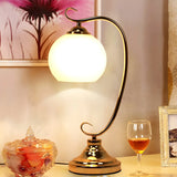 Elegant Dome Glass Shade Curved Metal Arm Table Lamp Image - 5