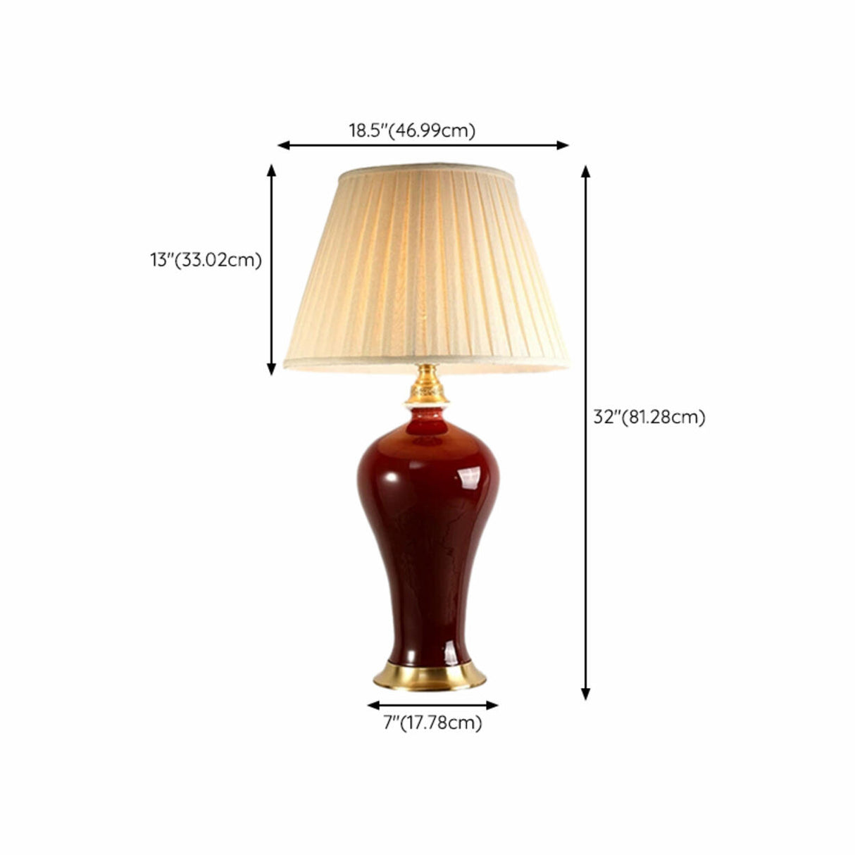 Elegant Drum-Shaped Red Geometric Ceramic Table Lamp 