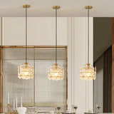 Elegant Floral Cylinder Clear Glass Pendant Light Bedroom Image - 1