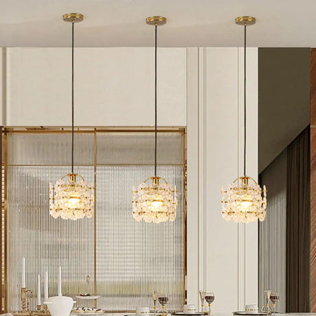 Elegant Floral Cylinder Clear Glass Pendant Light Bedroom Image - 1