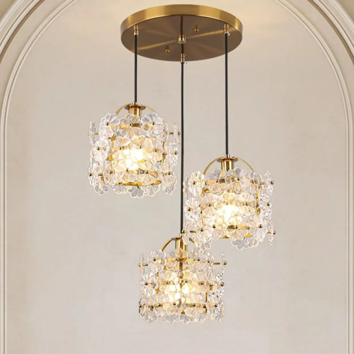 Elegant Floral Cylinder Clear Glass Pendant Light Bedroom Image - 4