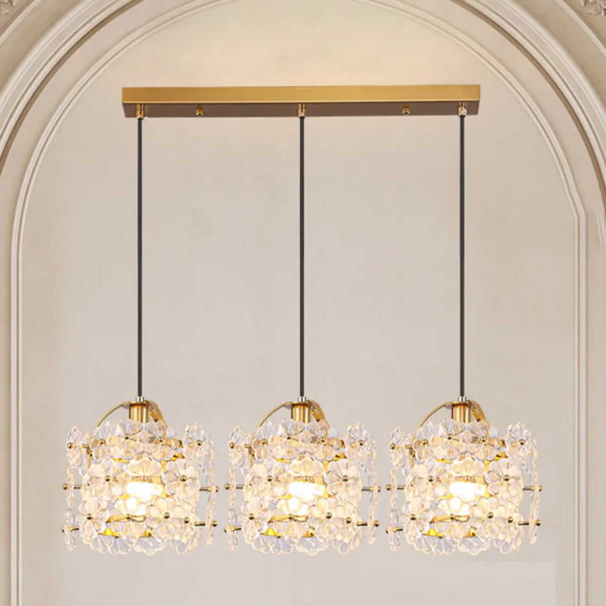 Elegant Floral Cylinder Clear Glass Pendant Light Bedroom Image - 5