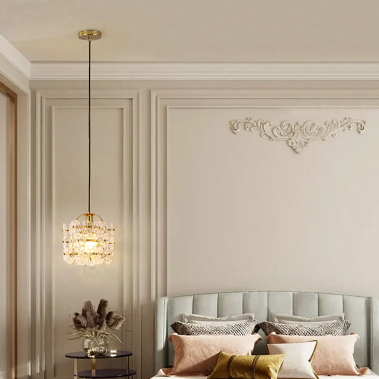 Elegant Floral Cylinder Clear Glass Pendant Light Bedroom Image - 6