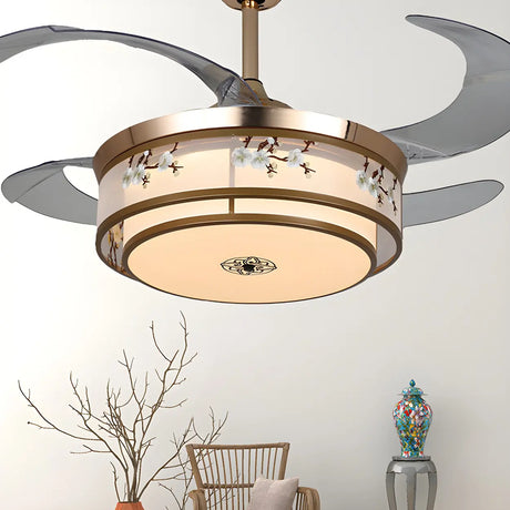 Elegant Floral Drum LED Modern Ceiling Fan with Light Image - 2